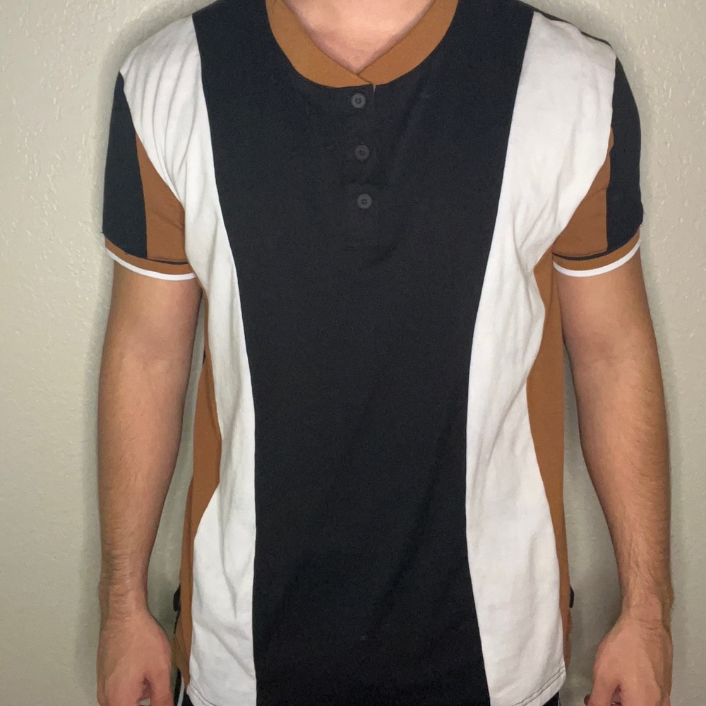 Multi-color Mens TWICE Shirt - Short sleeve - Brown, Black, White -T / Tee Shirt